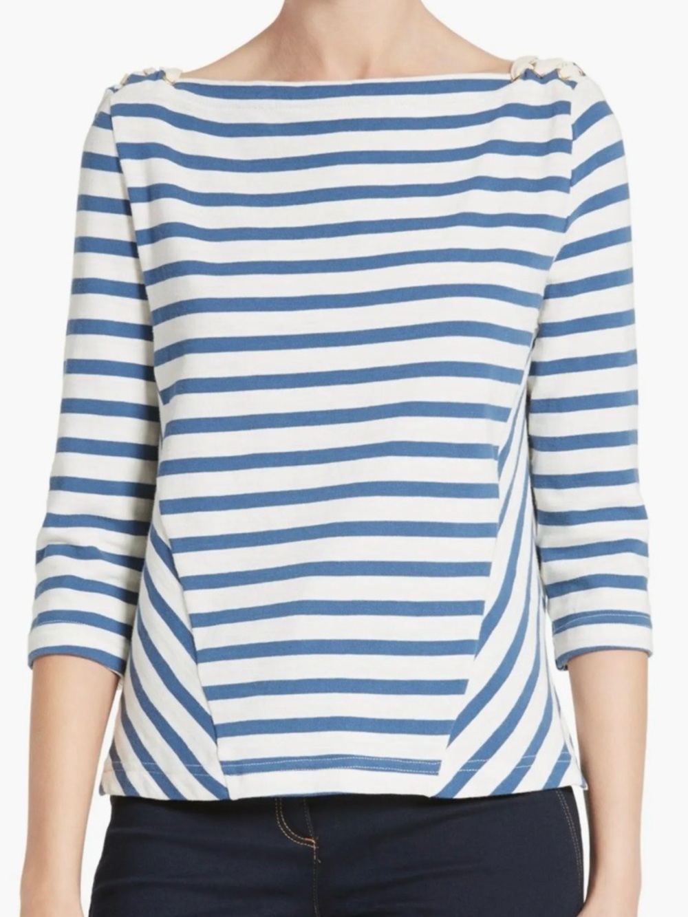 Veronica Beard Lincoln Mariner Striped Lace Up Shoulder Top Medium Nautical